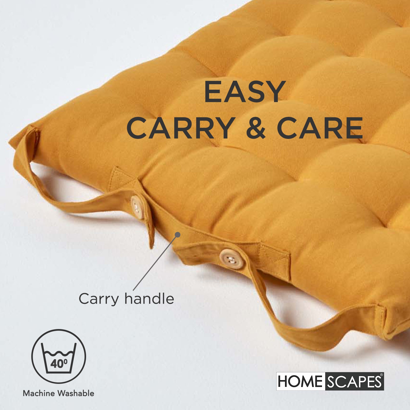 100% Cotton Seat Pads Plain Chair Cushions For Dining Room, Kitchen, Or Outdoor Garden Use | Set-of-4 | Mustard