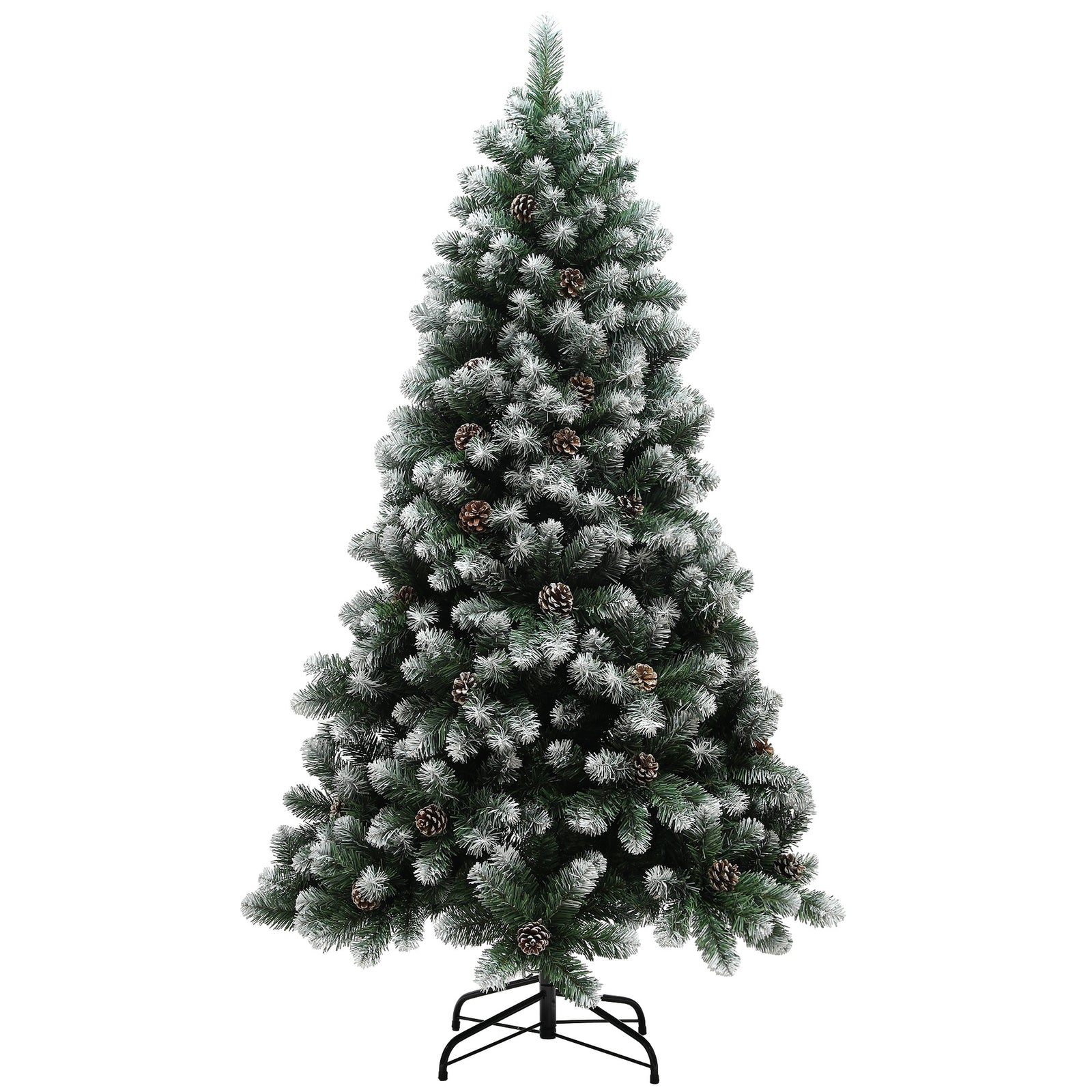 5/6/7ft Artificial Pine Christmas Tree With Pinecones, Steel Base | 6ft | Green