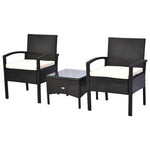 3pc Garden Rattan Bistro Set Dining Table 2 Seater Chair | Brown