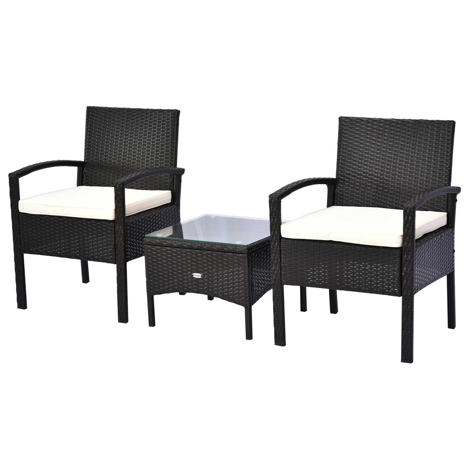 3pc Garden Rattan Bistro Set Dining Table 2 Seater Chair | Brown