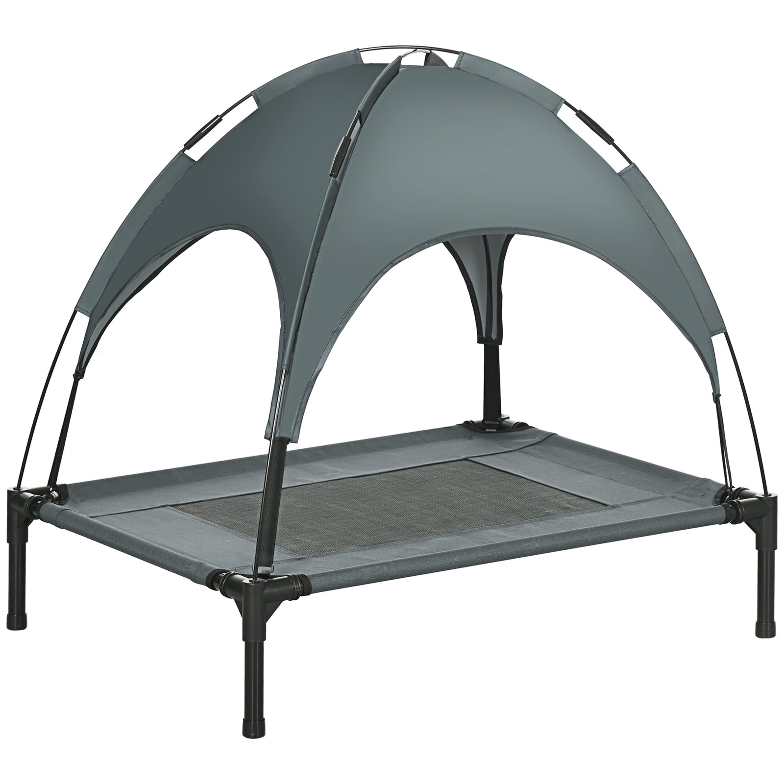 Pawhut 76cm Elevated Dog Bed Cooling Raised Pet Cot Uv Protection Canopy | Gray