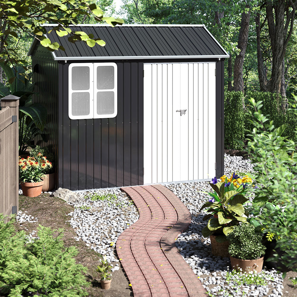 8.3 X 5.4ft Durable Metal Storage Shed With Lockable Double Doors Apex Roof Garden Shed
