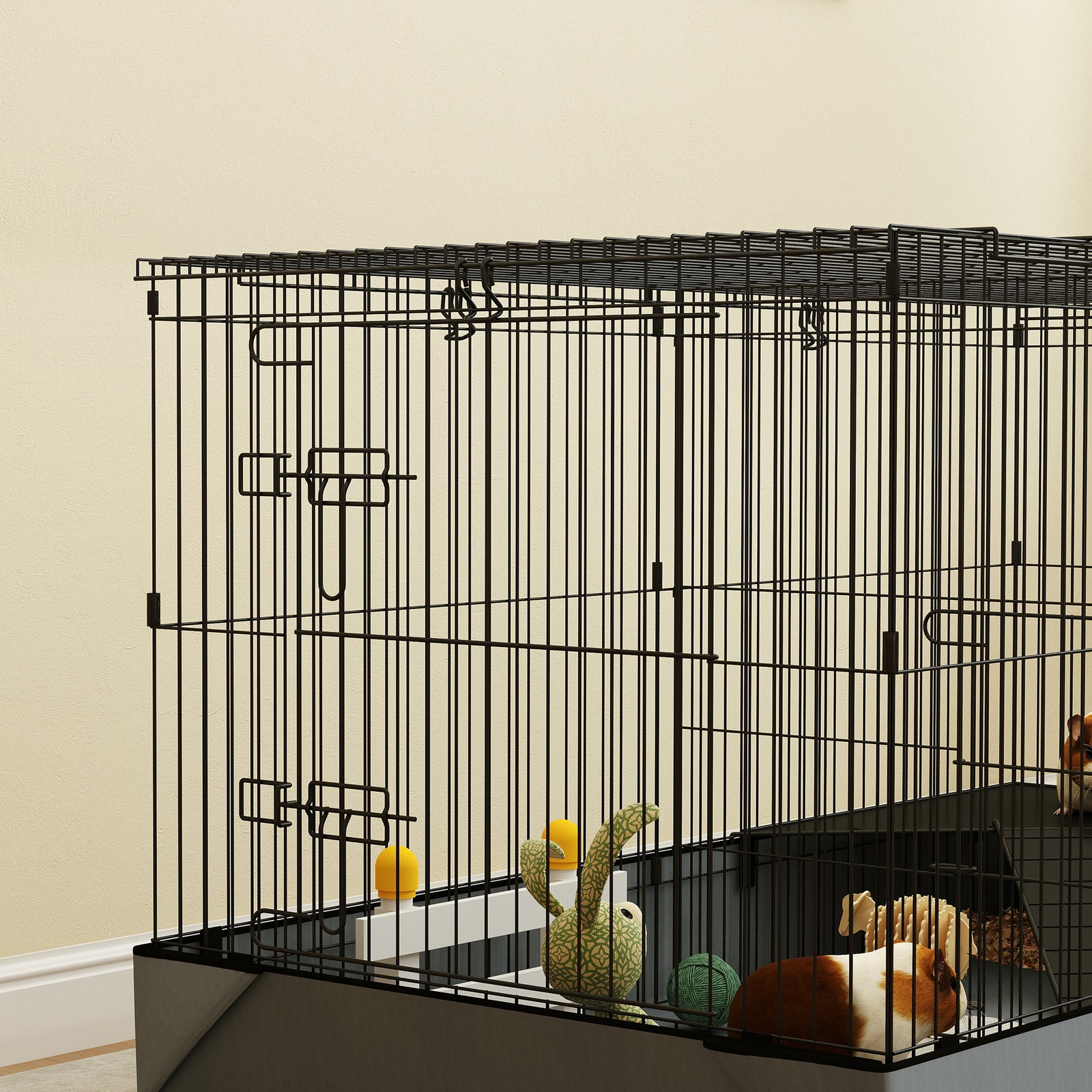 Guinea Pig Cage, 2 In 1 Rabbit Cage Pet Playpen With 2 Separate Area, Black