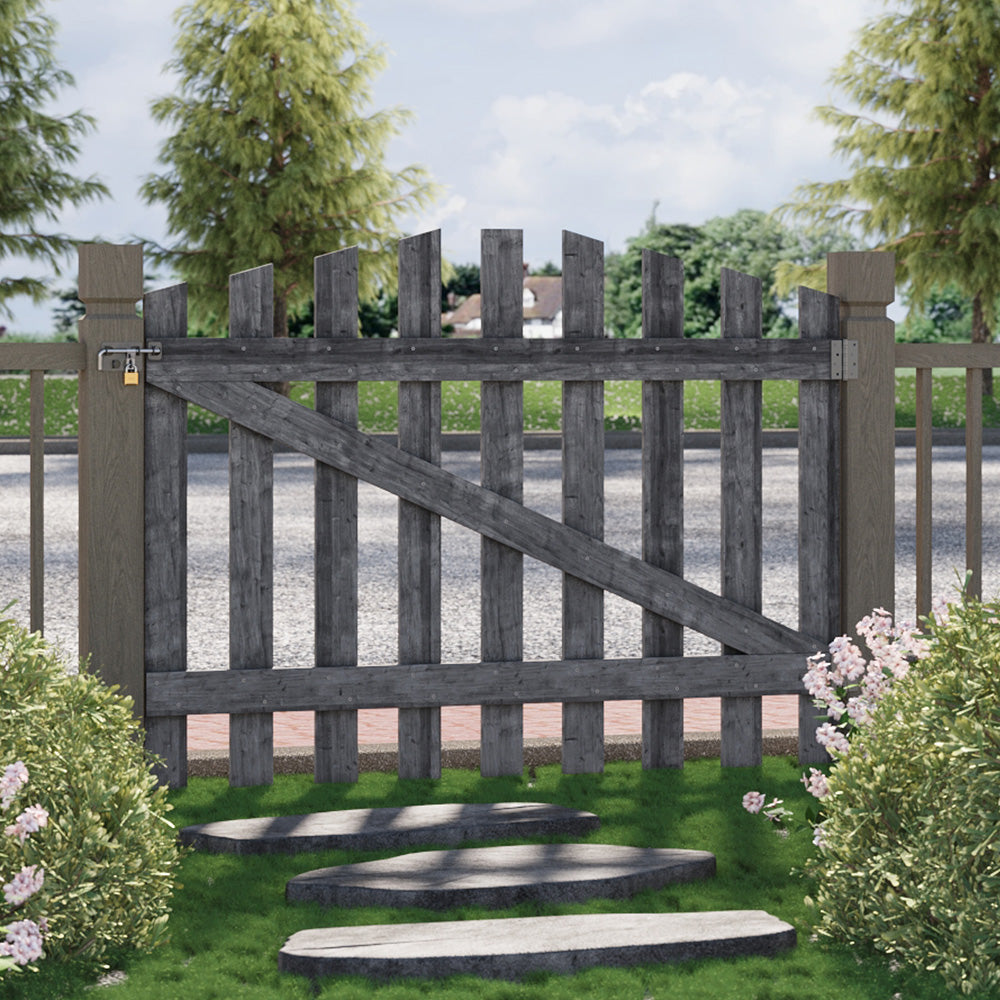 Rustic Wooden Garden Gate With Arched Top Weathered Gray Finish | Medium | Grey