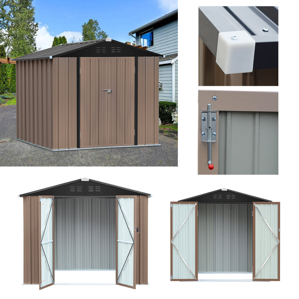 Metal Garden Shed 4x6ft/6x8ft Outdoor Storage Yard Tool Shed Tool Box Lockable | Large | Brown