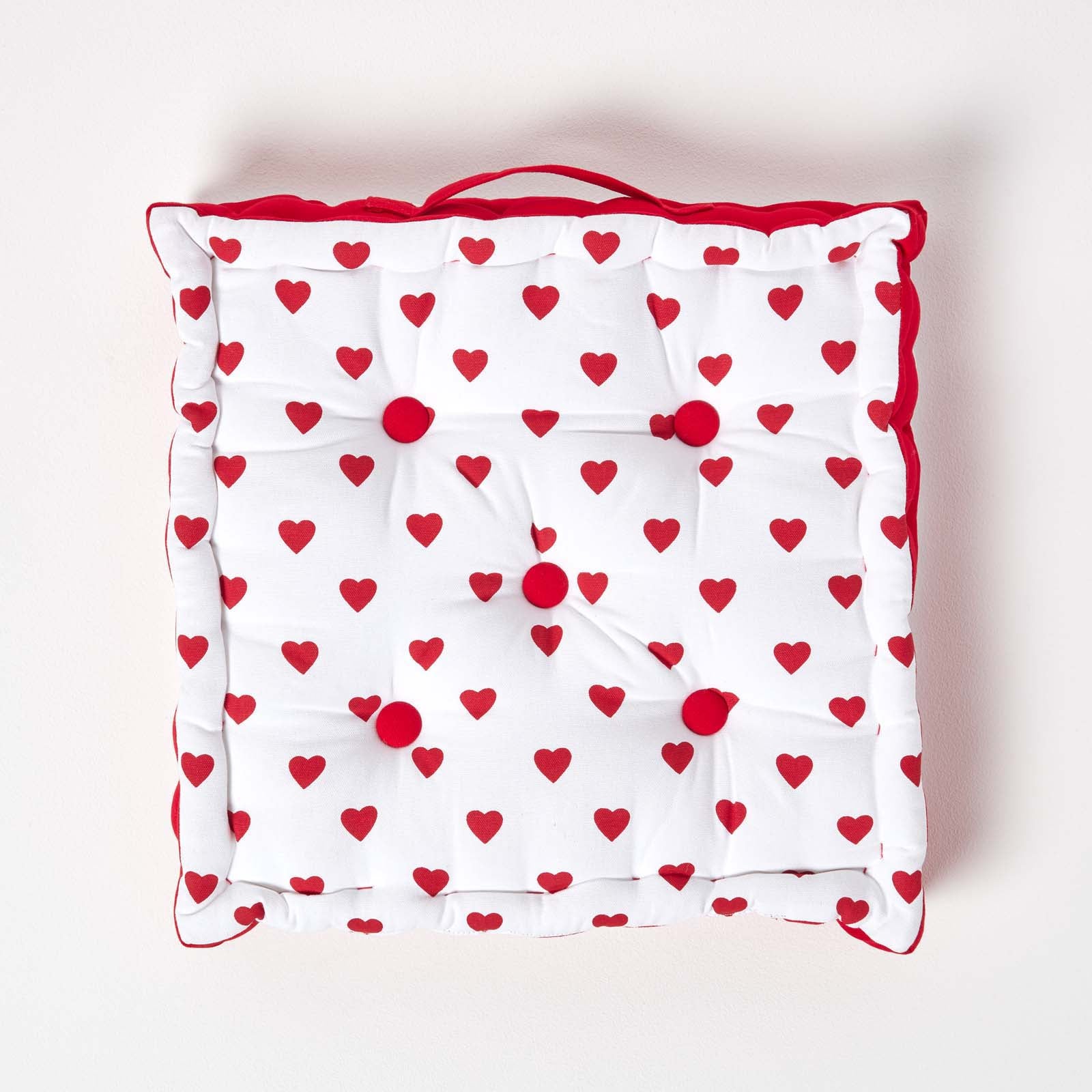 Cotton Hearts Print Floor Cushion | 40cm x 40cm | Red