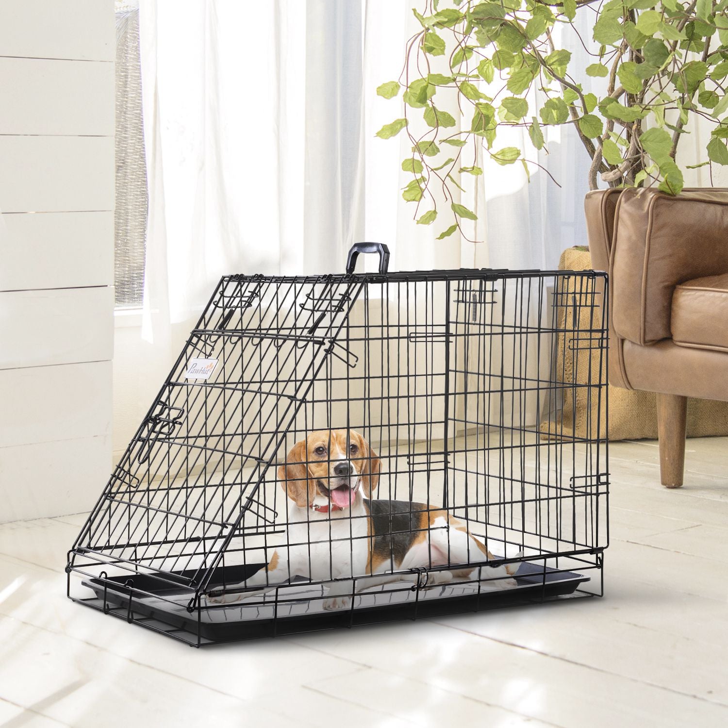 Pawhut Trapeze Collapsible Dog Pet Travel Box Cage Removable Tray 93lx58wx65h Cm