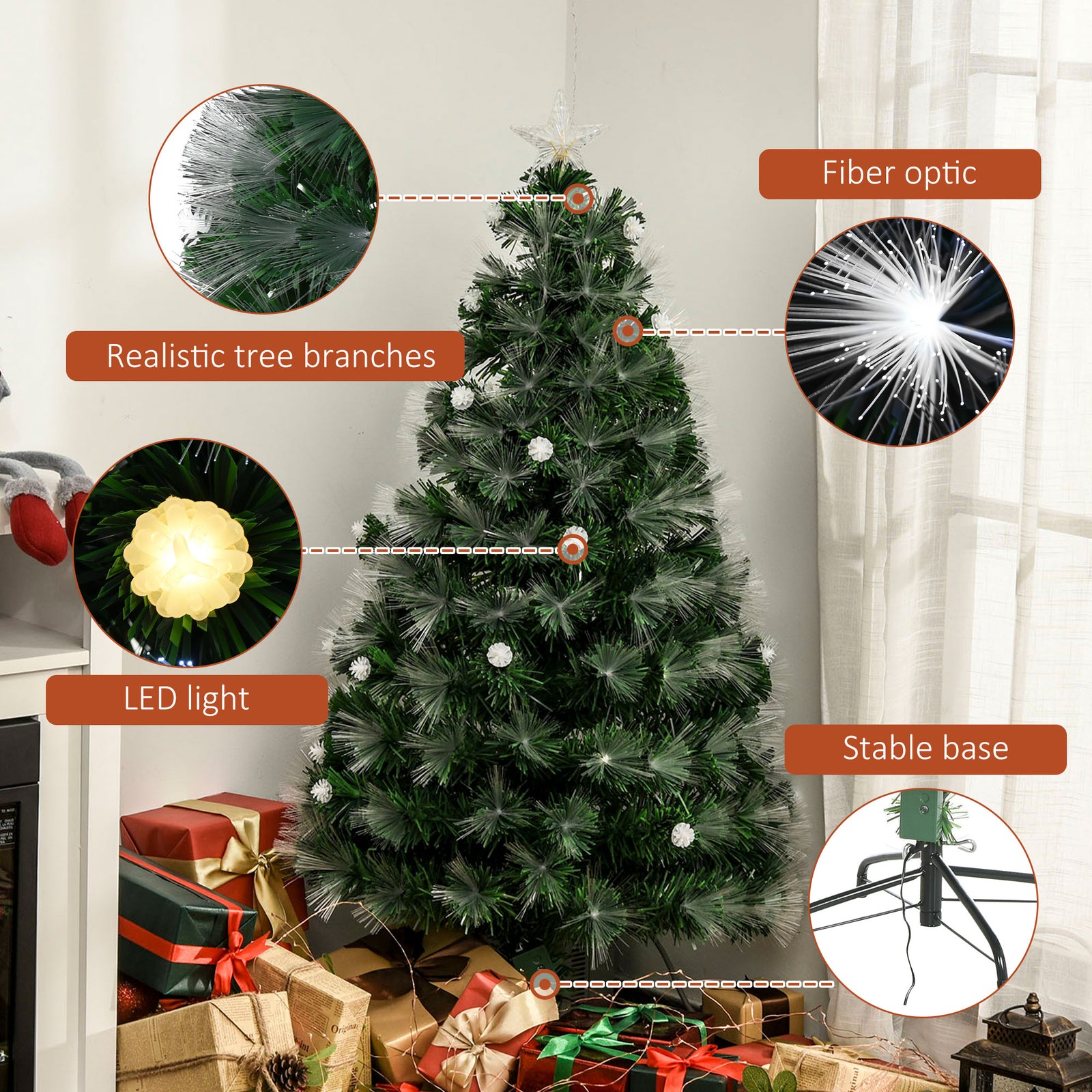 3/4/5/6ft Christmas Tree With Led Star Topper | 4ft | Green
