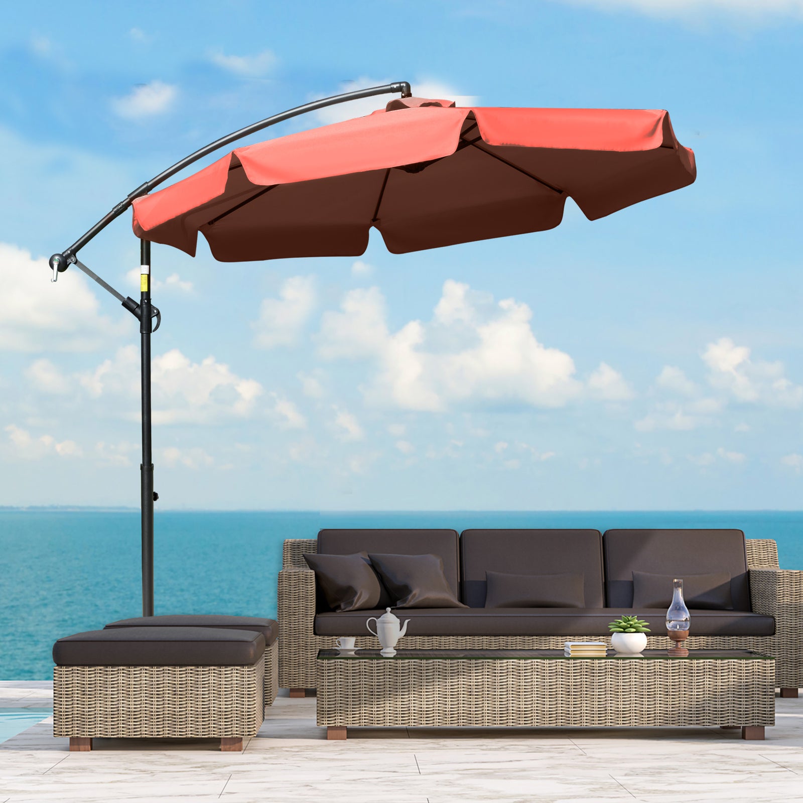 2.7m Cantilever Parasol Banana W/ Crank Handle | Red