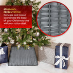 Grey Rattan Christmas Tree Skirt Durable Foldable Basket