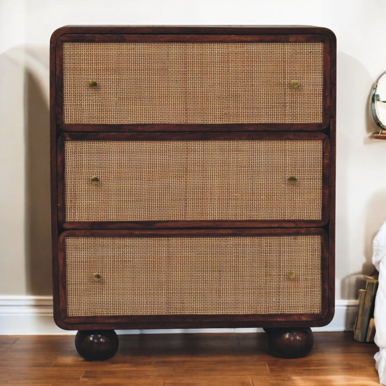 Chestnut Woven Chest, 3 Drawers, Woven Fronts, Brown