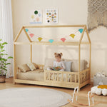 House-shaped Kids Bed Frame With Guard Rails For Boys Girls | Yellow