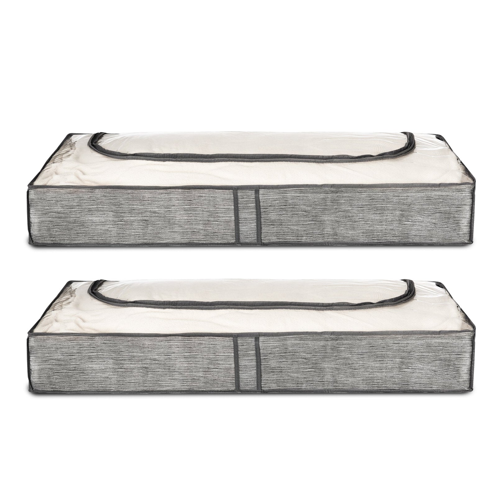 Set Of 2 Grey Linen Printed Underbed Storage Bag With Viewing Panel