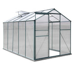 Polycarbonate Greenhouse– Aluminum Frame Walk-in Greenhouse With Sliding Door & 2 Ventilation Window For Plants & Flowers | Green