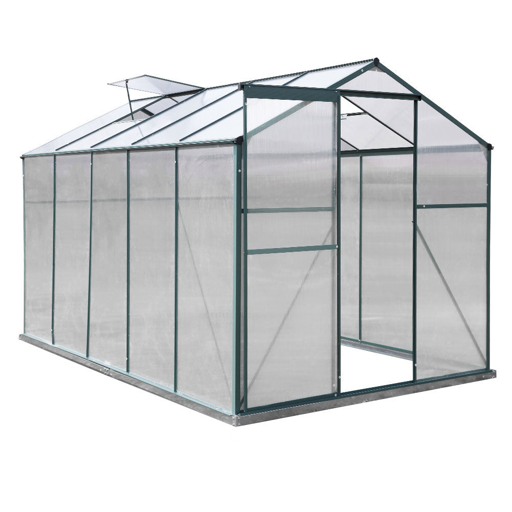 Polycarbonate Greenhouse– Aluminum Frame Walk-in Greenhouse With Sliding Door & 2 Ventilation Window For Plants & Flowers | Green