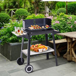 Trolley Charcoal Bbq, Side Trays, Wheels | Black