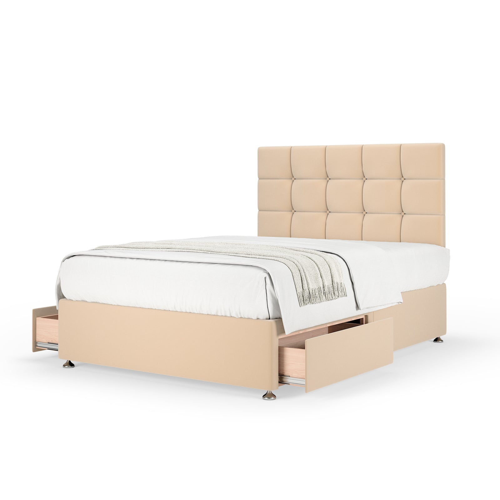 Plush Velvet 2 Drawer Divan Base And Square Headboard | Single | Natural