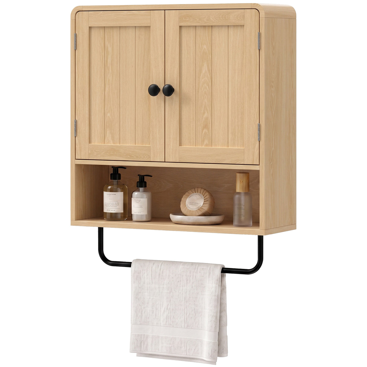 HOMCOM Bathroom Cabinet With 2 Doors And Adjustable Shelf, Oak
