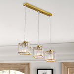 3-light Crystal Pendant Light Height Adjustable Rectangular Ceiling Chandelier | Gold