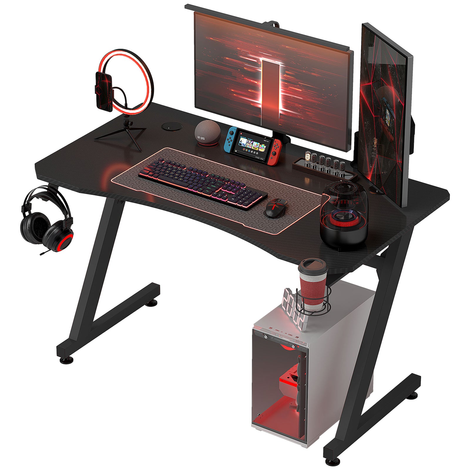 Gaming Desk Steel Frame Cup Holder Black | Black
