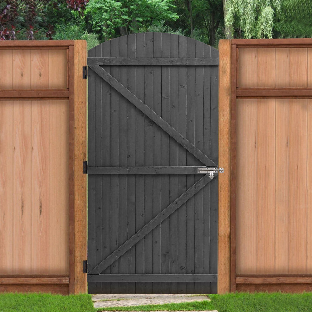 105cm W X 150/180/210cm H Wooden Garden Gate With Arched Top, Pine Wood Outdoor Fence Gate With Installation Hardware | 210cm | Grey