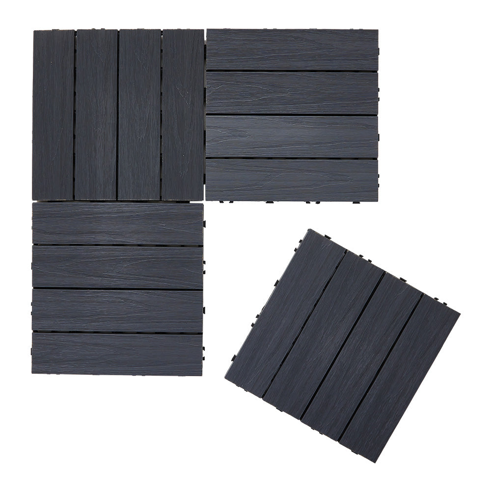 11pcs Interlocking Wpc Deck Tiles, 30x30cm Outdoor Wood-plastic Composite Patio Flooring, Slip-resistant Garden Balcony Tiles | Blue & Grey