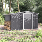 8x6ft Heavy Duty Garden Metal Shed With Extra 78cm Outdoor Weatherproof Firewood & Tool Storage Rack