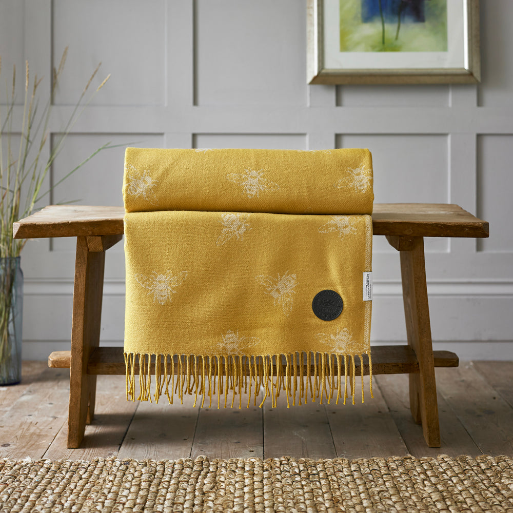 Bee Faux Cashmere Large Throw | Yellow