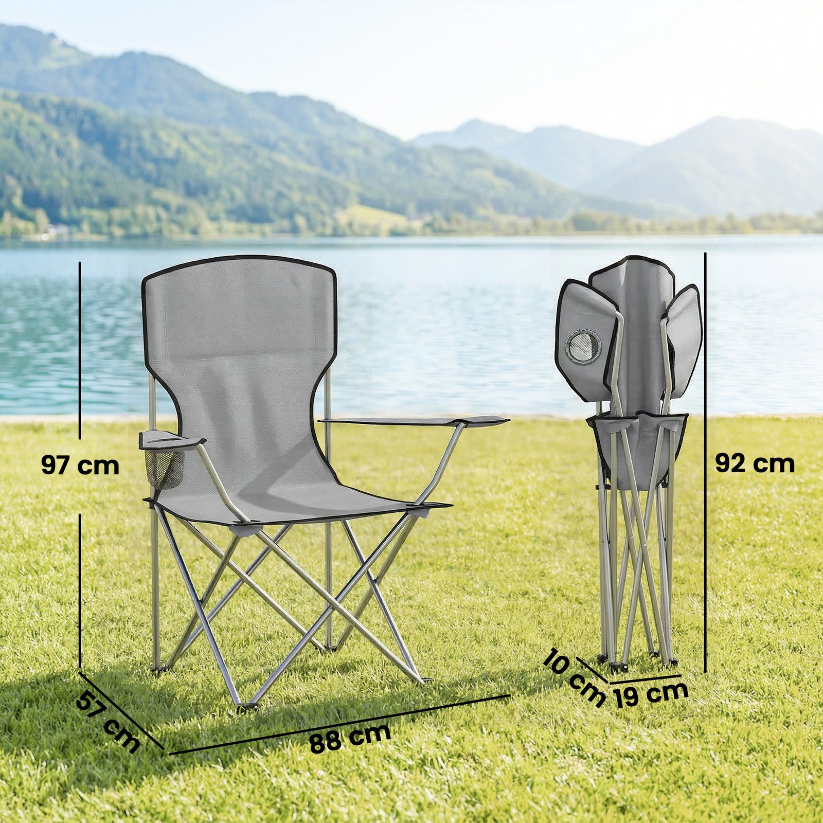 Camping Chair Set Of 2 Portable Folding | Grey
