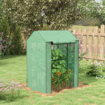 2-room Mini Greenhouse W/ Roll-up Doors & Pe Cover