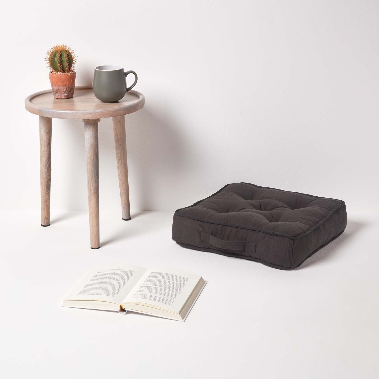 Rajput Ribbed Cotton Floor Cushion | 40cm x 40cm | Black