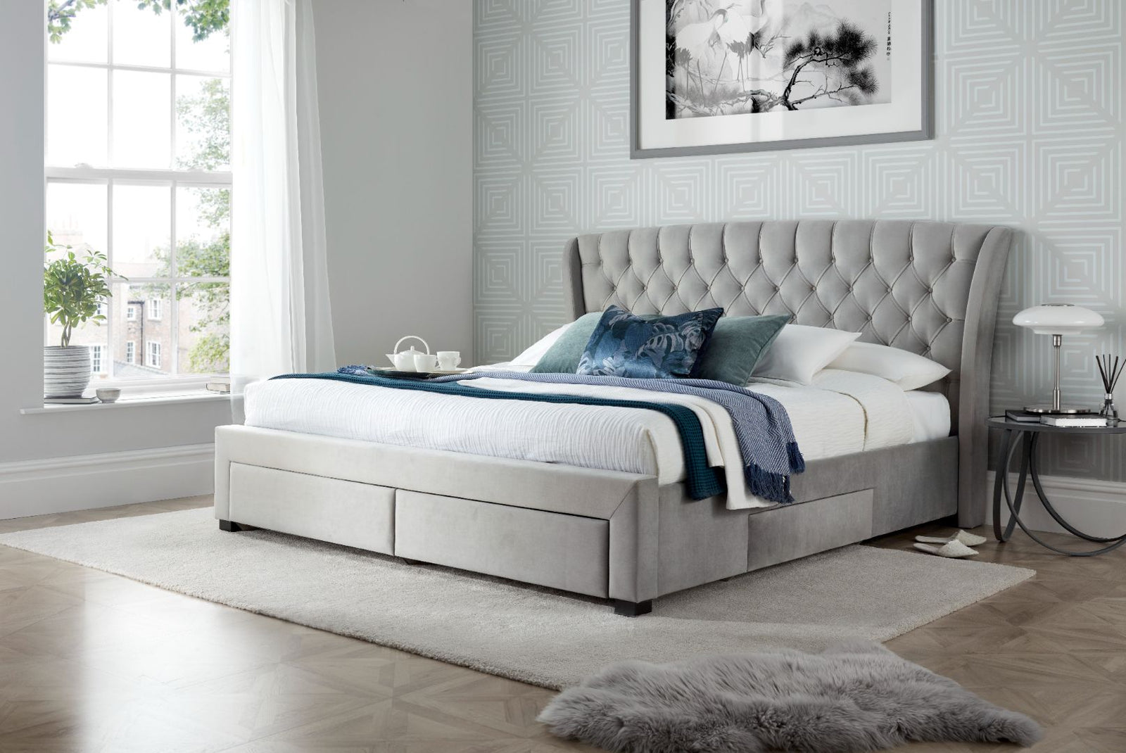 Newton Velvet 4 Drawer Storage Bed | King | Grey