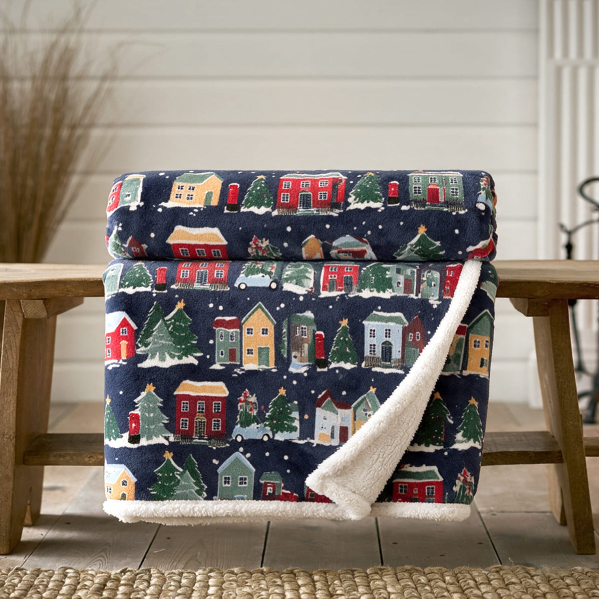 Deyongs Oslo Houses Sherpa Fleece Throw – Printed Scandi Blanket