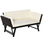 2 In 1 Rattan Folding Daybed Sofa Garden Chaise Lounger | Brown