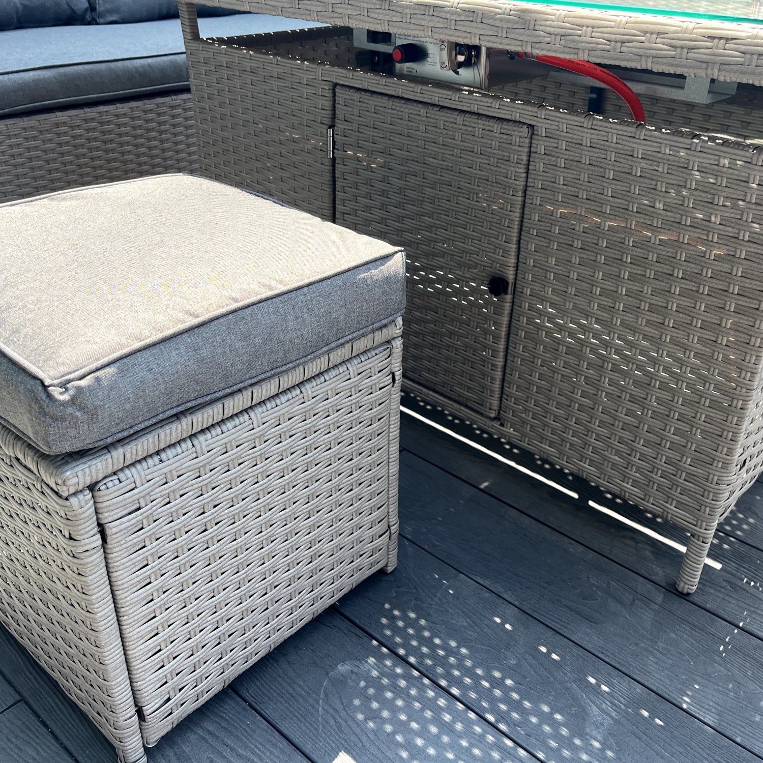 The Croft 8 Seat Corner Gas Firepit Rattan Dining Set | Grey