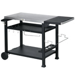 Outdoor Grill Cart, Foldable Table, 2 Wheels | Black