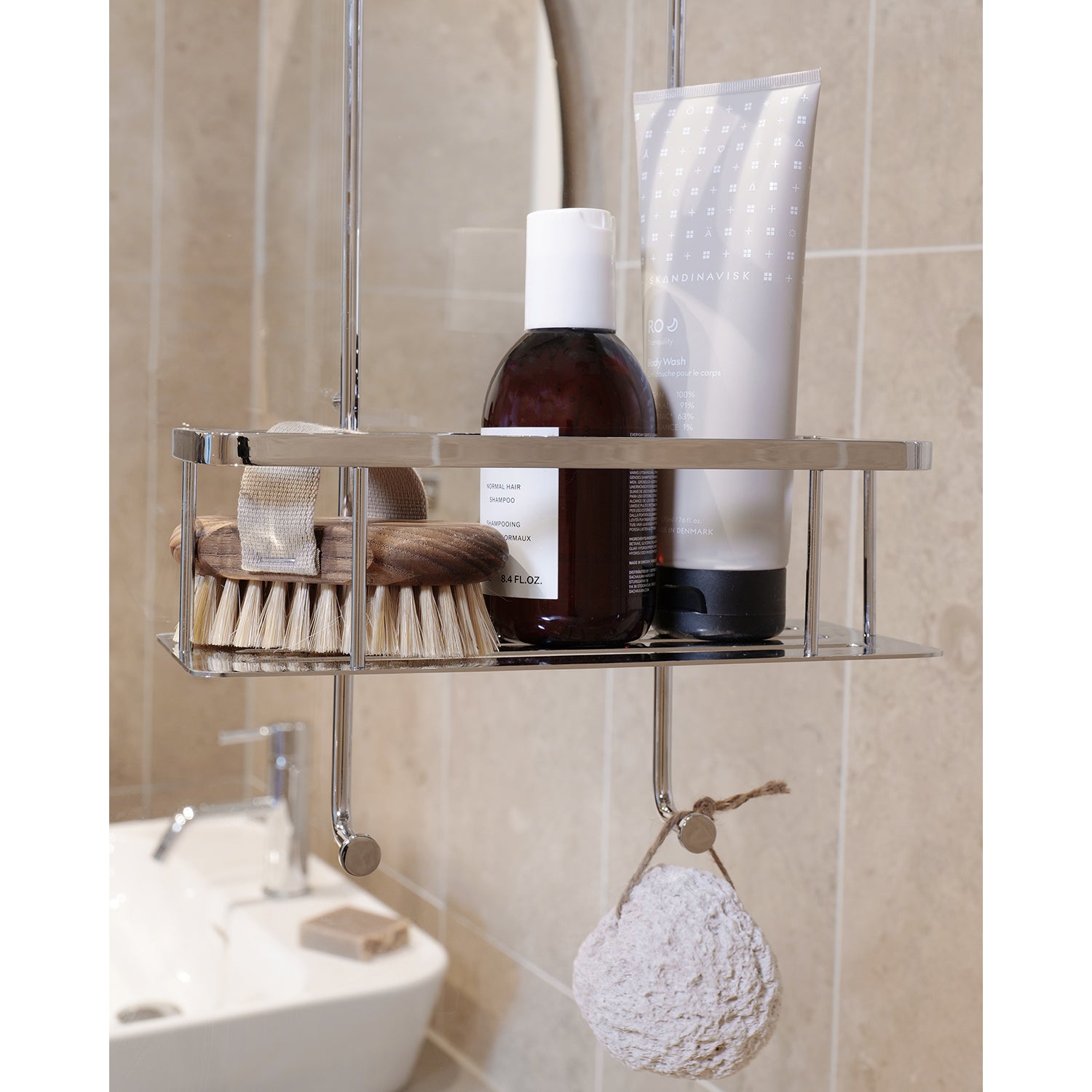 Two Tiered Shower Basket Double Soap Caddy /w Hanging Hooks | Polished Chrome