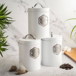 Tea Coffee & Sugar Canisters Bin Jar Storage 3pc White/silver | Silver