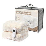 Electric Heated Blanket With Faux Rabbit Fur And Auto Shut Off Cream