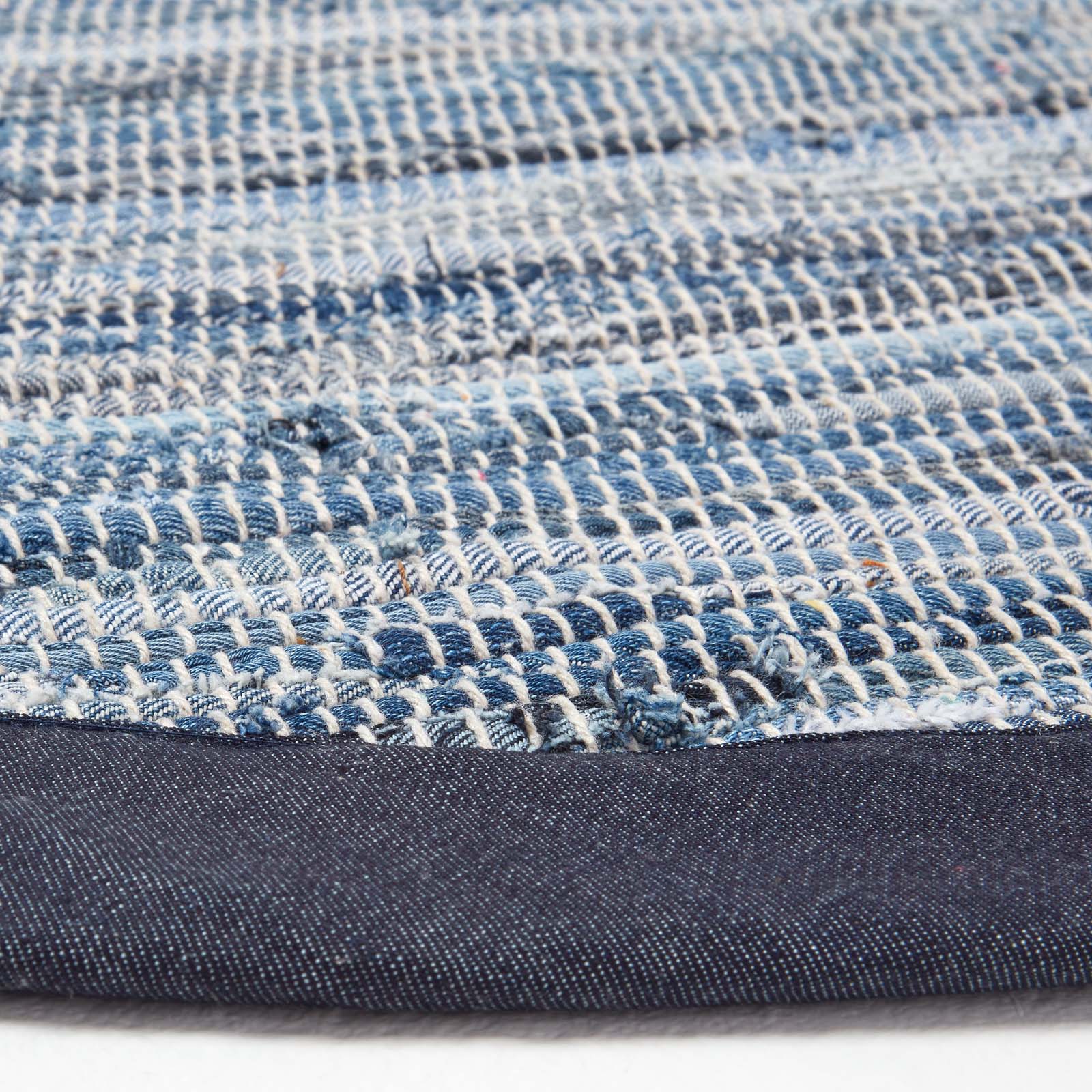 Blue Denim Handwoven Striped Chindi Rug | 150cm | Blue