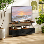 Tv Cabinet, Tv Console Unit With 3 Foldable Linen Drawers | Brown