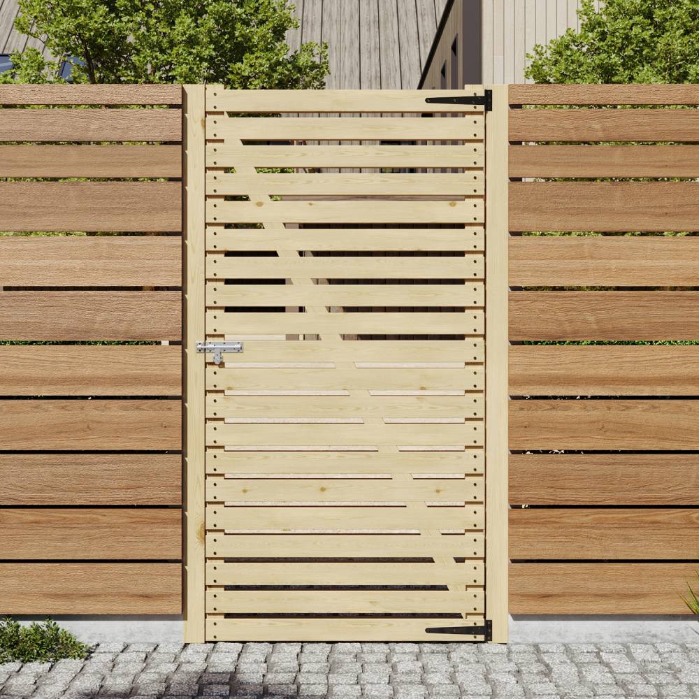 90cm W X 180cm H Solid Wood Slatted Door Panel With Natural Finish, Ventilated Design With Door Latch
