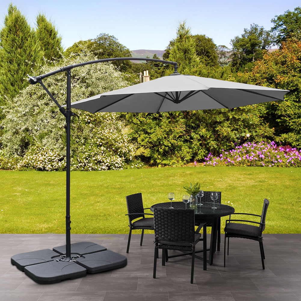 3m Banana Cantilever Patio Parasol For Outdoor Sunshade And Rain With A Cross Base And A Square Base | One Size | Light Grey