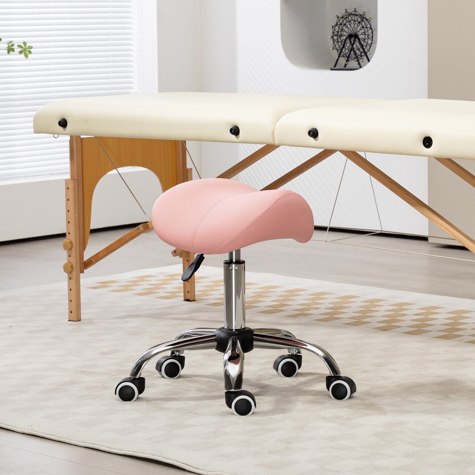 Pu Leather Saddle Stool W/ Moulded Padded Seat Adjustable | One Size | Pink