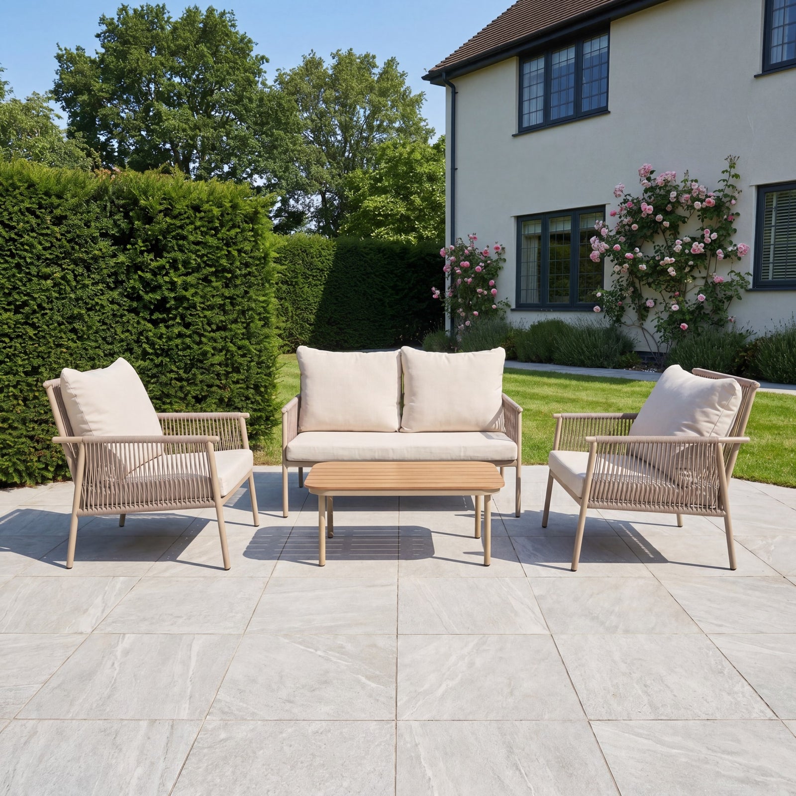 Verano Outdoor Rope Conversation Set | Cream & Beige