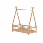 Kids Pine Wood Tent-style Bed Frame With Guardrails – 140cm X 70cm Low Design Montessori Toddler Bed For Safe And Imaginative Play