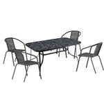 Garden Tempered Glass Rectangle Table With Set Of 4 Pe Rattan Chairs | Medium | Black