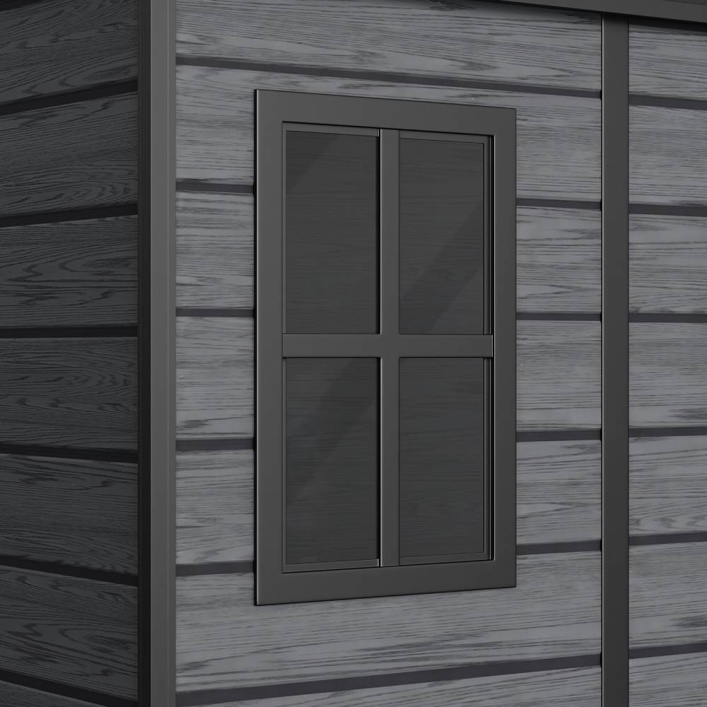 5x4 Ft Outdoor Plastic Storage Shed With Floor & Window, Lockable, Wood Grain Design