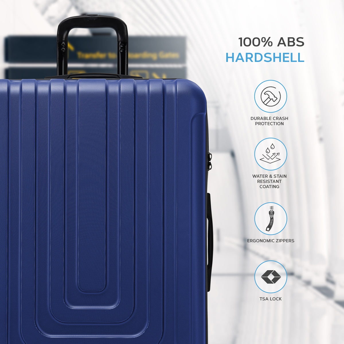 Set Of 3 Hard Shell Suitcases Overhead Carry On Cabin Bag & Check In 20kg+ Medium And Large Bag. | Set of 3 | Navy Blue