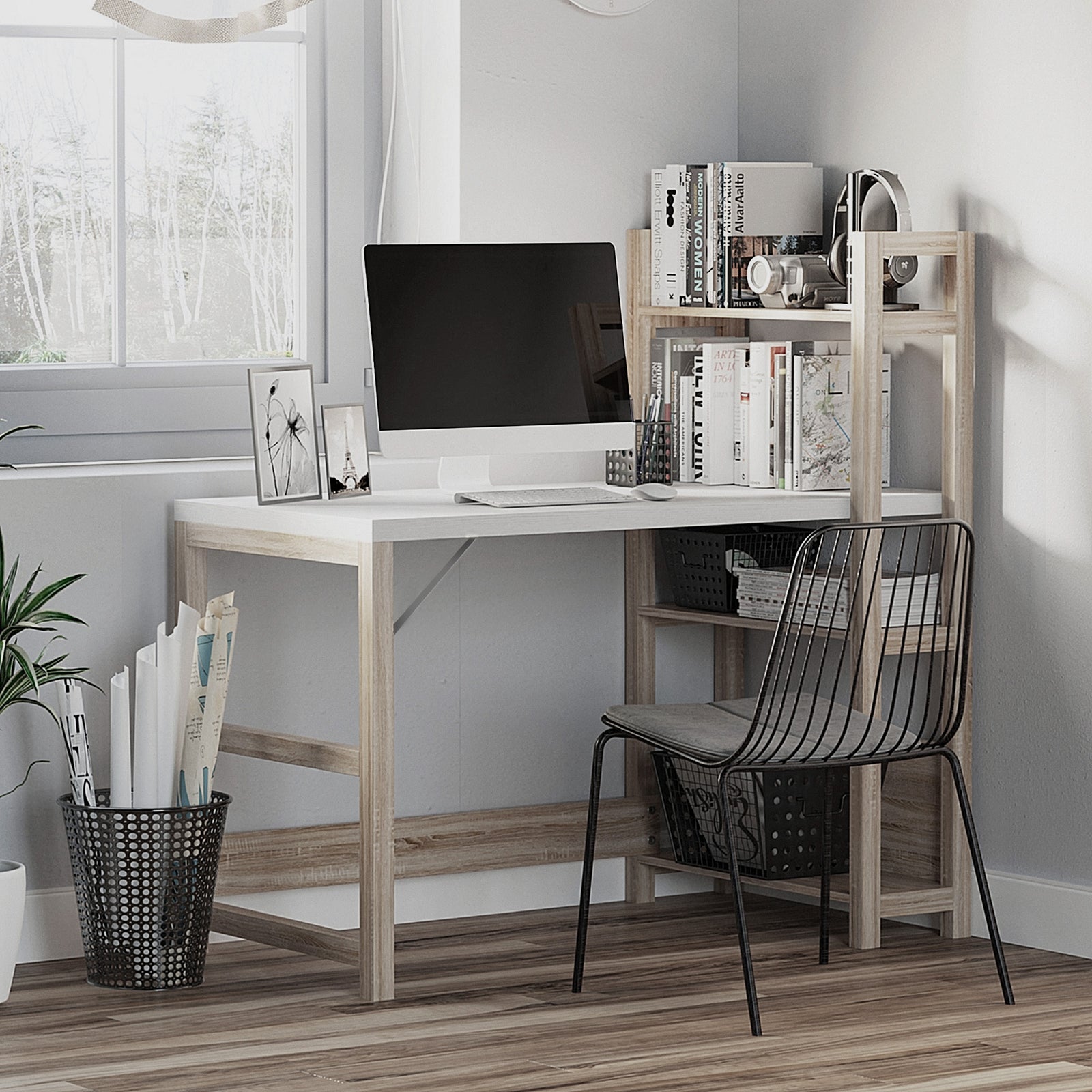 Rectangle Desk With Bookshelf, Home Office